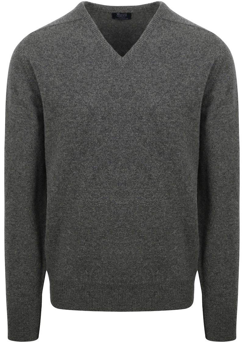 William Lockie V-Auschnitt Pullover Lammwolle Grau - Größe M günstig online kaufen