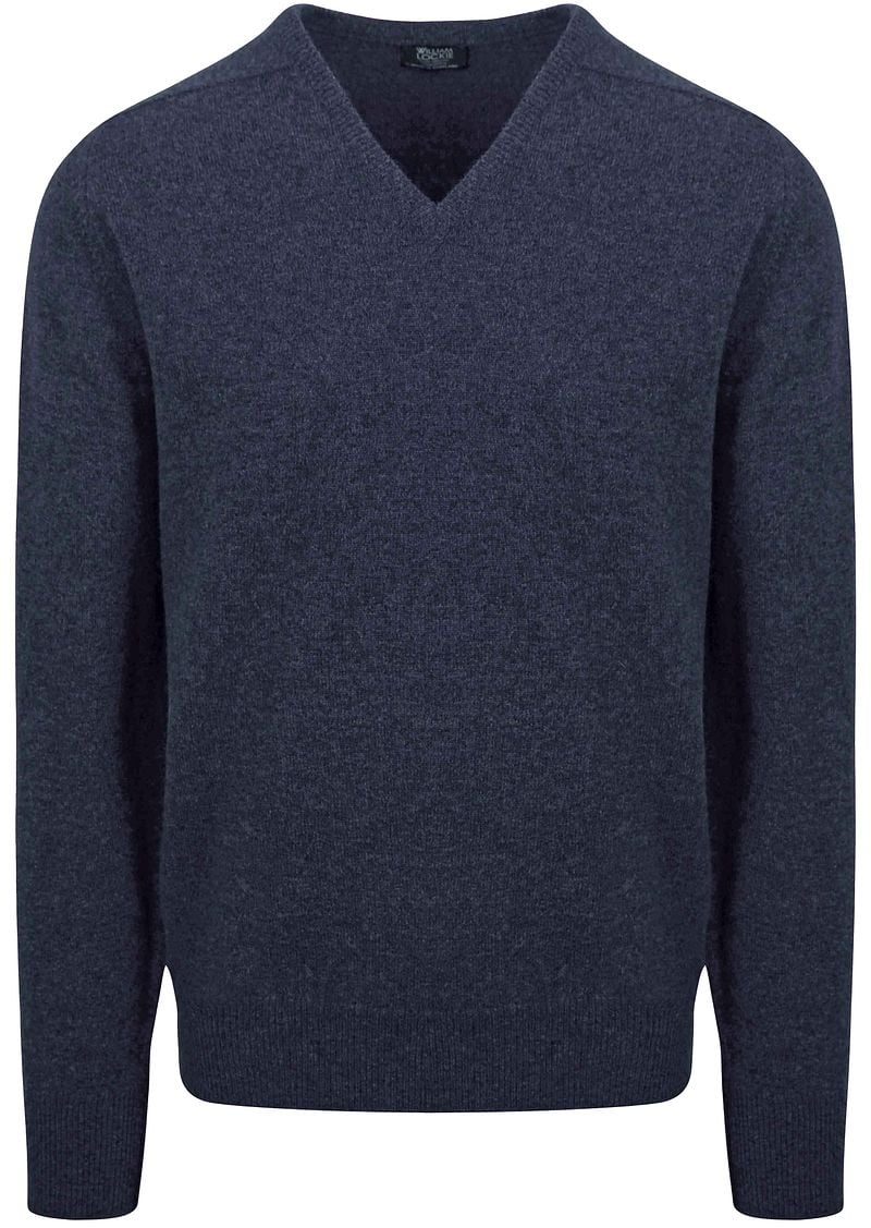 William Lockie V-Ausschnitt Pullover Lammwolle Indigo Melange - Größe XXL günstig online kaufen