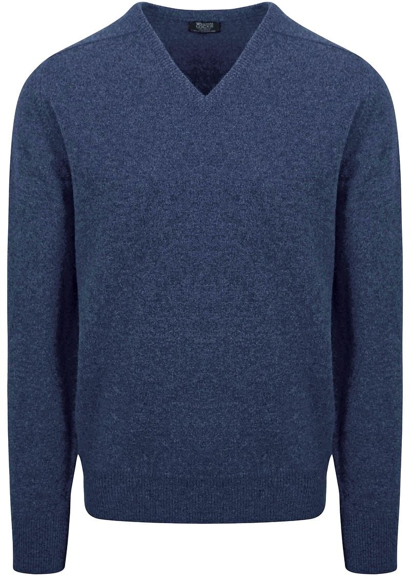 William Lockie Trui Lamswol V-Hals Indigo Blauw