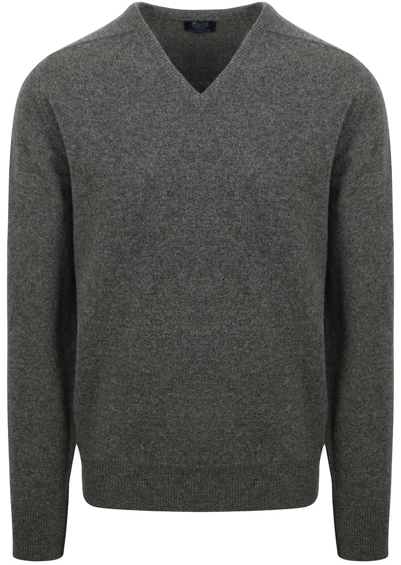 William Lockie V-Auschnitt Pullover Lammwolle Cliff Grau - Größe M günstig online kaufen