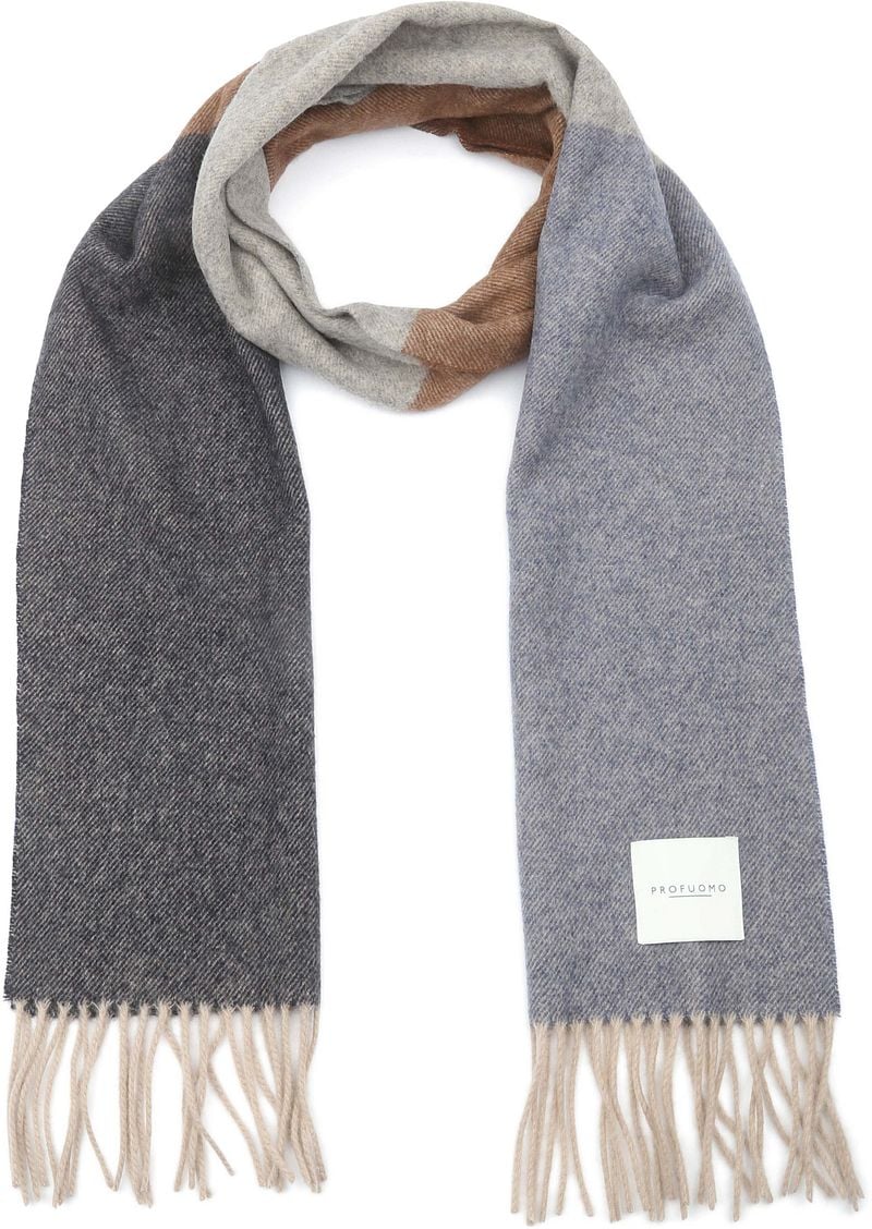 Profuomo Blauwe Lamswollen Sjaal met Franjes Multicolor Heren