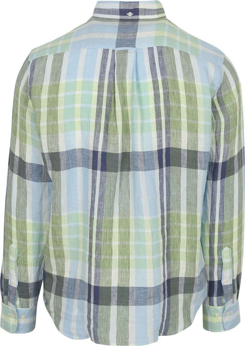 Gant Overhemd Linnen Ruiten Blauw Groen