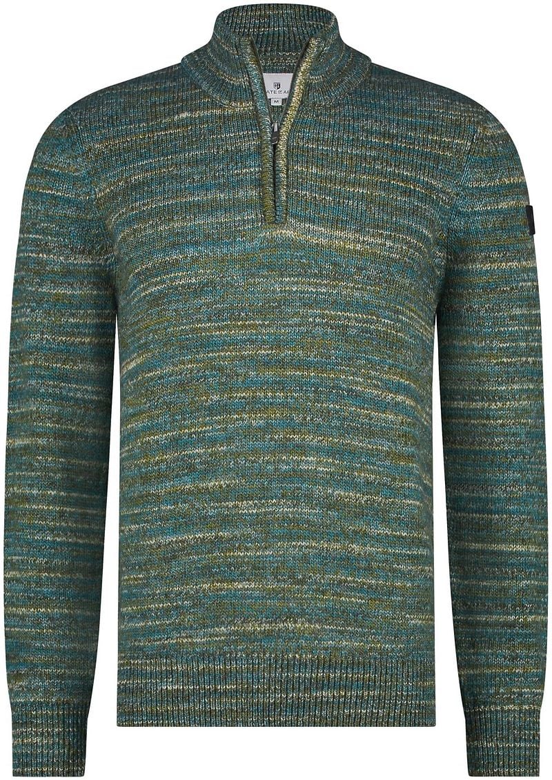 State Of Art Sweater Half Zip Trui Melange Groen
