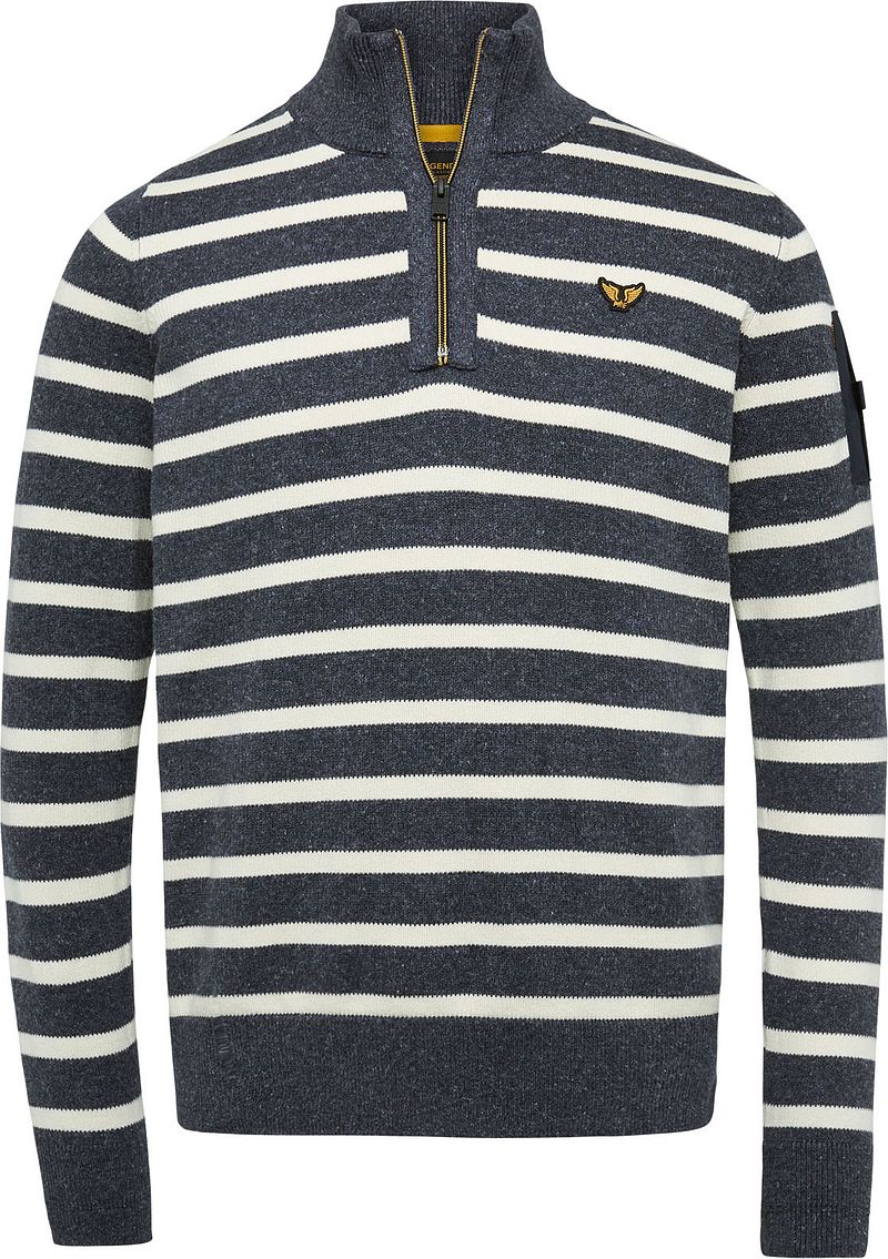 Pull over Zippé PME Legend à Rayures Bleues Blanc cassé Bleu taille L