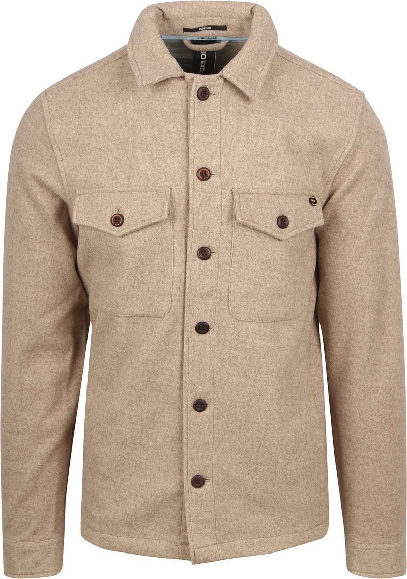 No Excess Melange Button Closure Overshirt Beige Heren