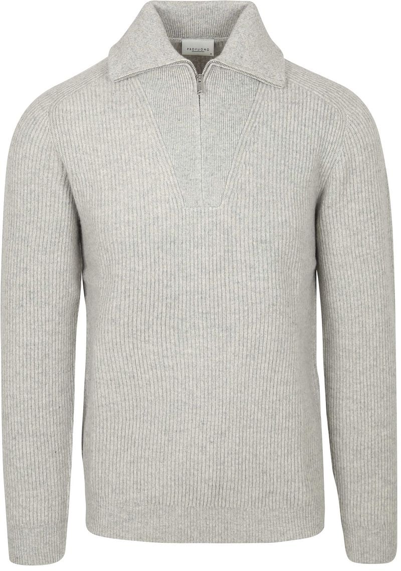 Profuomo Sweater Half Zip Pullover Merinowol Melange Grijs