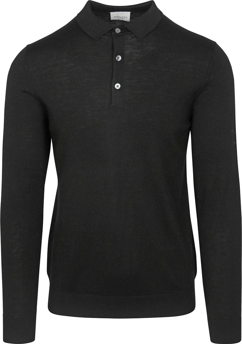 Profuomo Longsleeve Poloshirt Merinowolle Schwarz - Größe L günstig online kaufen