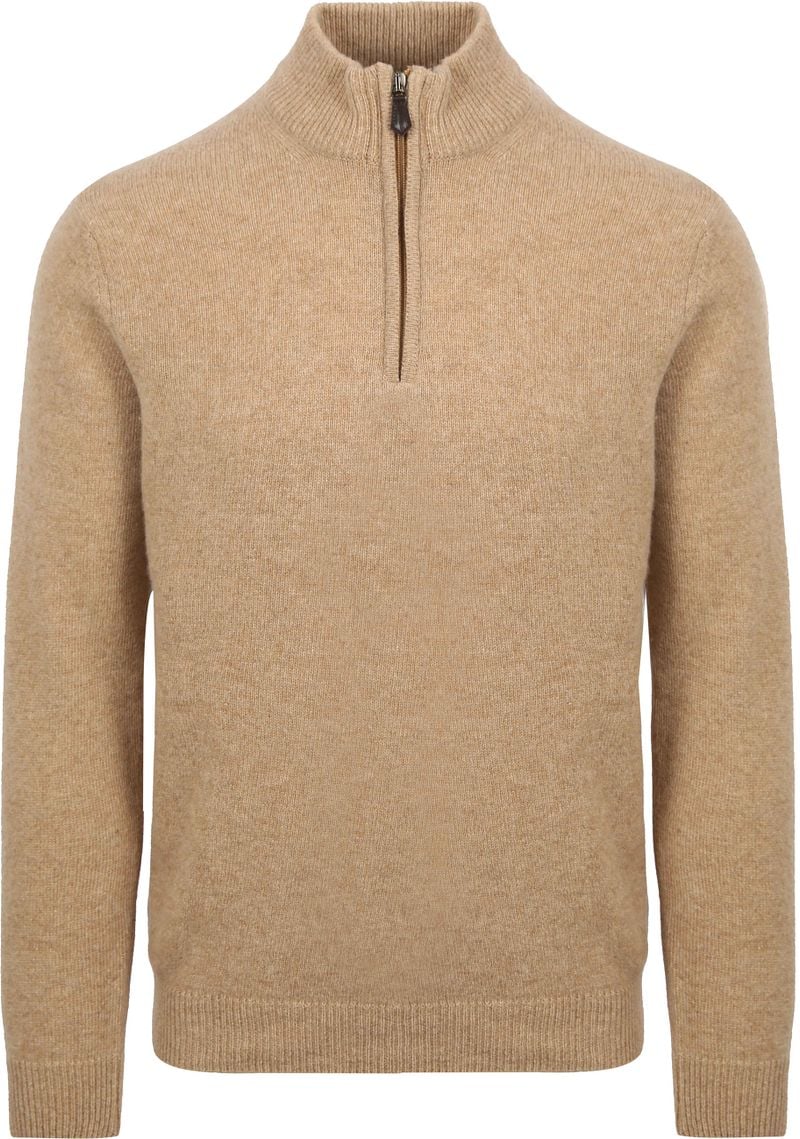 Suitable Half Zip Trui Wol Beige