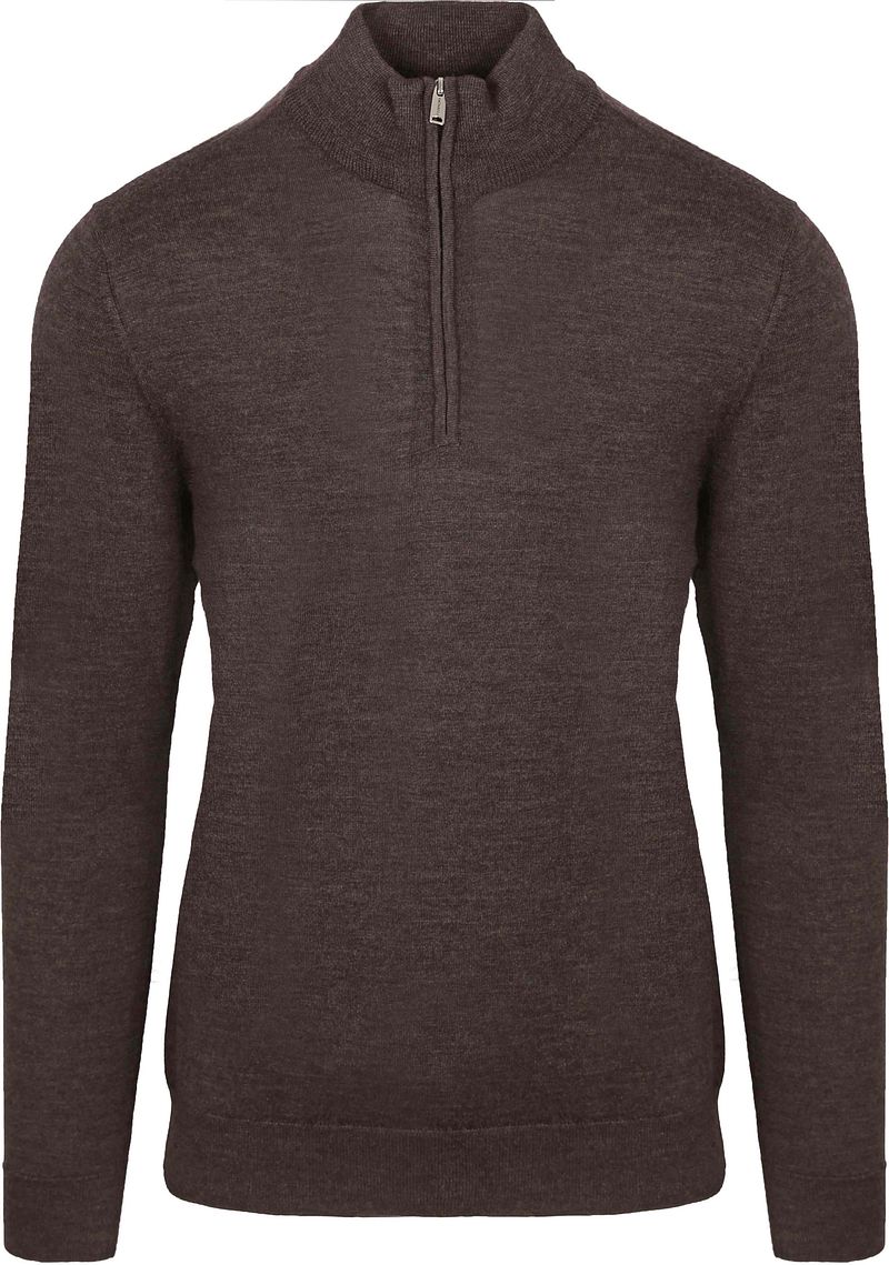Profuomo Sweater Half Zip Pullover Merinowol Donkerbruin