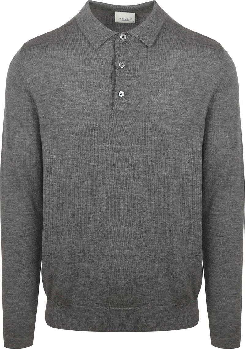 Profuomo Longsleeve Poloshirt Merinowolle Grau - Größe XXL günstig online kaufen