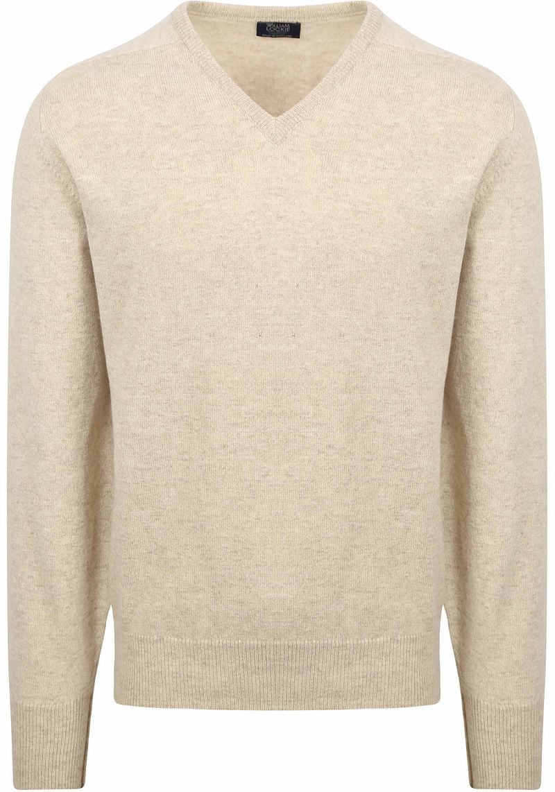 William Lockie V-Ausschnitt Pullover Lammwolle Beige - Größe M günstig online kaufen