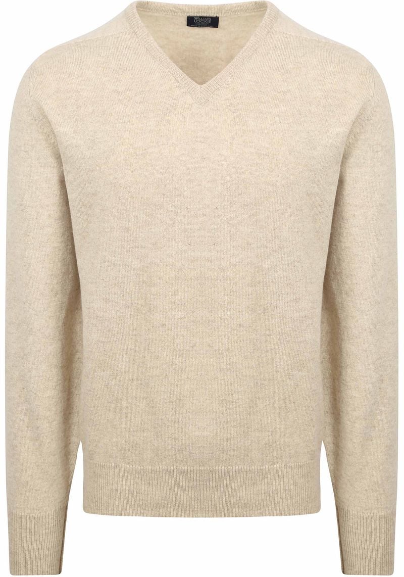 William Lockie V-Ausschnitt Pullover Lammwolle Linen Beige - Größe 3XL günstig online kaufen