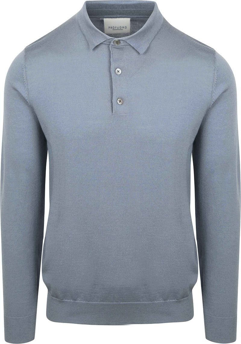 Profuomo Longsleeve Poloshirt Merinowolle Blau - Größe L günstig online kaufen
