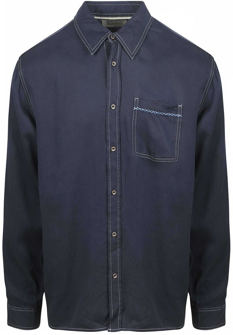 Scotch and Soda Hemd Solid Tencel Navy - Größe M günstig online kaufen