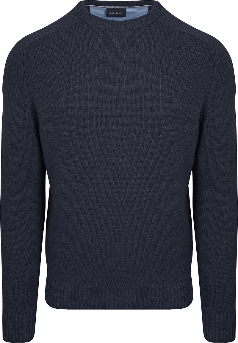 Suitable Lamswol Trui Ronde Hals Navy