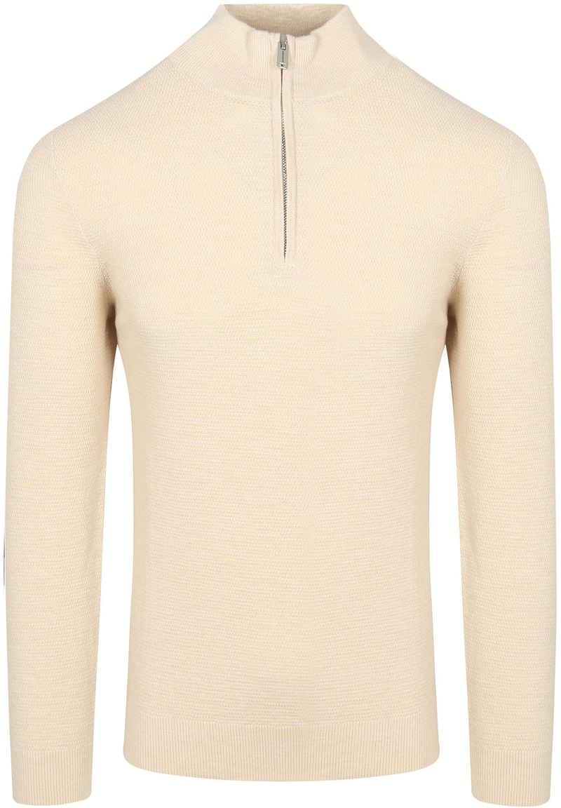 Profuomo Half Zip Pullover Struktur Ecru - Größe M günstig online kaufen