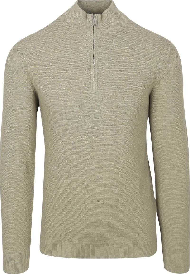 Profuomo Half Zip Pullover Structuur Mid Groen