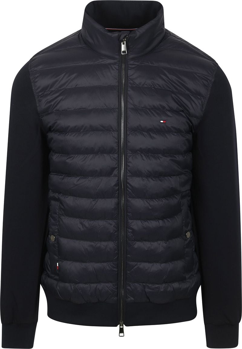Tommy Hilfiger Blauwe Gewatteerde Jas Mix Media Stand Kraag Blue Heren