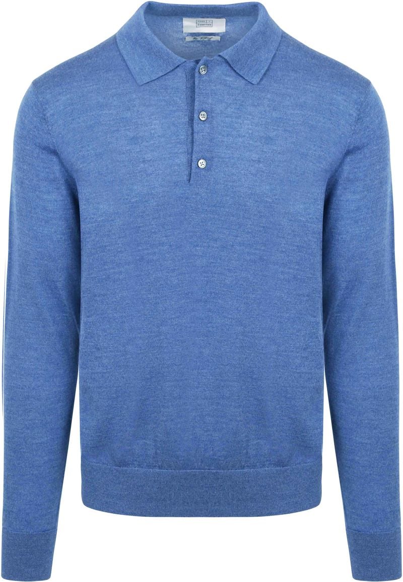 King Essentials The Robert Long Sleeve Poloshirt Merino Mid Blau