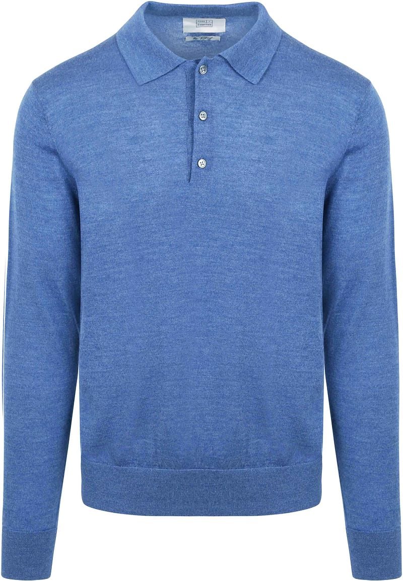 KING Essentials The Robert Long Sleeve Poloshirt Merino Mid Blauw