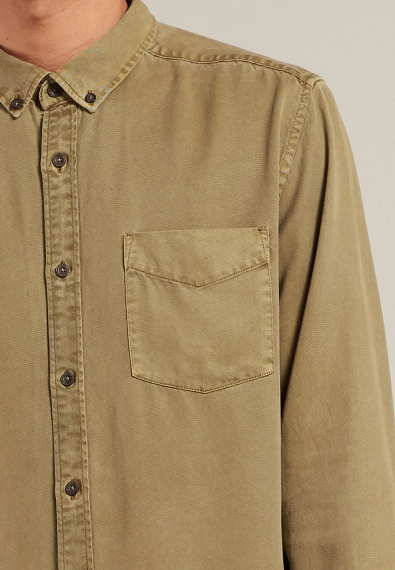 Dstrezzed Hemd Garment Dyed Tencel Khaki - Größe L günstig online kaufen