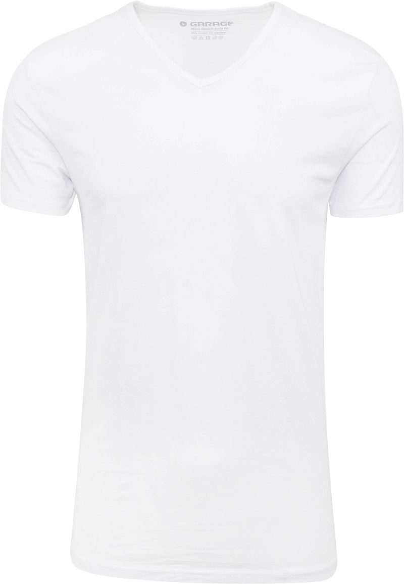 Garage Stretch Basic T-Shirt Weiß V-Ausschnitt - Größe L günstig online kaufen