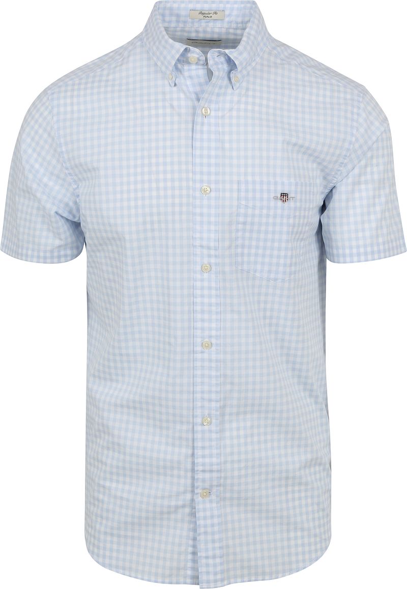 Gant Overhemd met korte mouwen Regular Fit Gingham Poplin Overhemd slijtvast easy care geruit