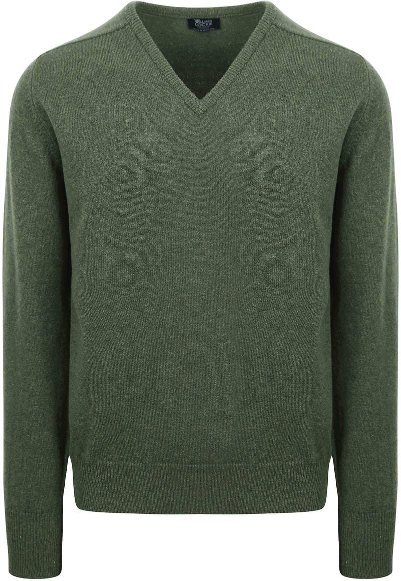 William Lockie Pullover Lamwolle V-Ausschnitt Olivgrün - Größe M günstig online kaufen