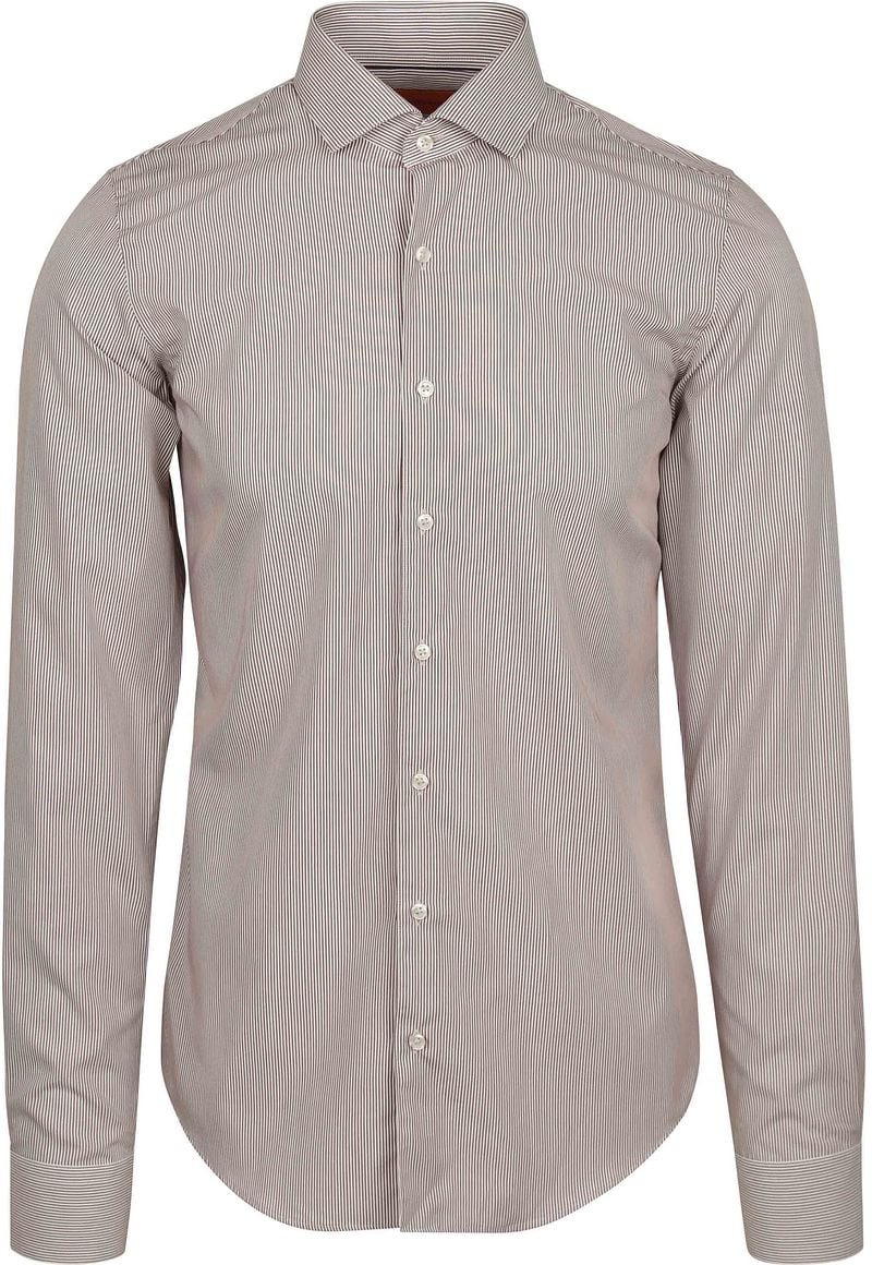 Suitable Twill Overhemd Extra Lange Mouw Streep Bruin