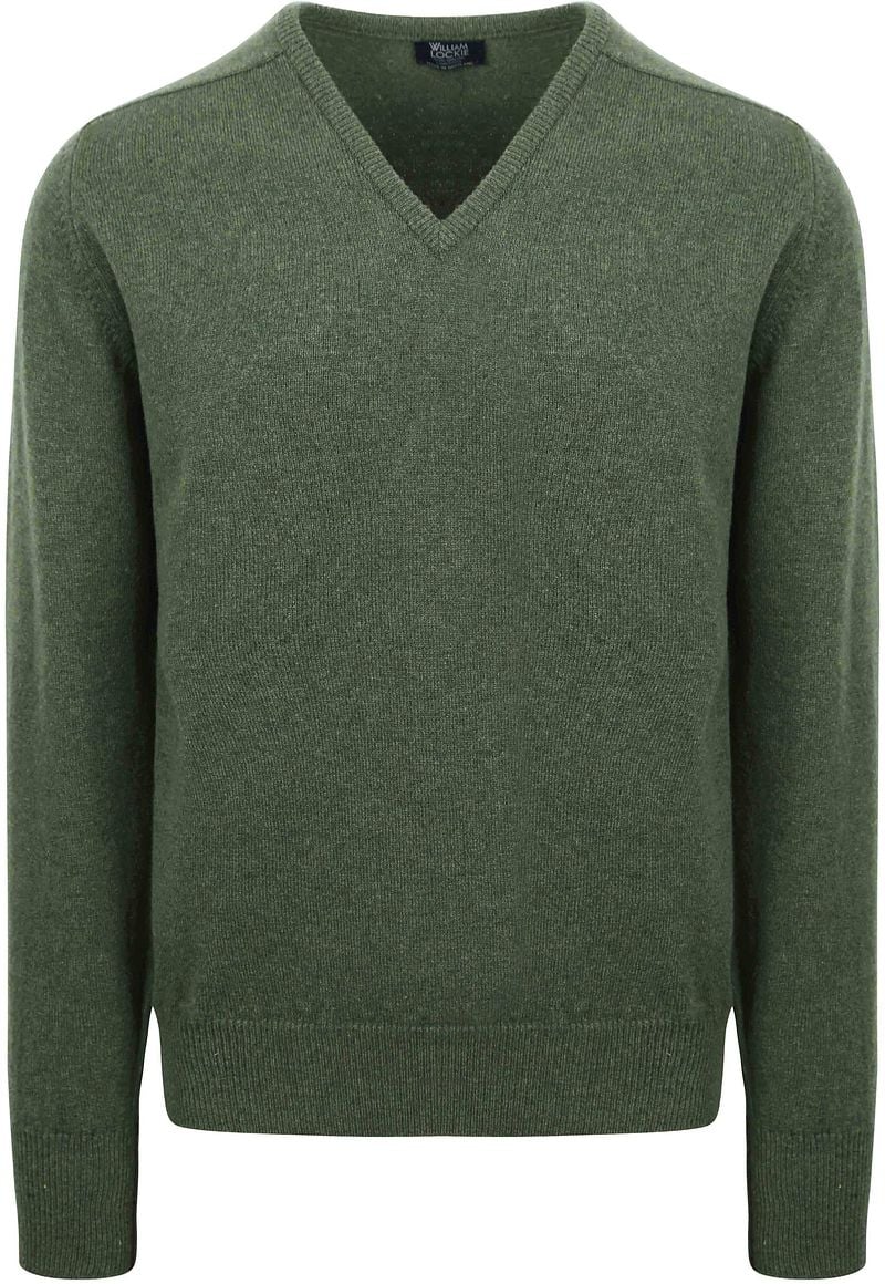 William Lockie Pullover Lamwolle V-Ausschnitt Olivgrün - Größe XXL günstig online kaufen
