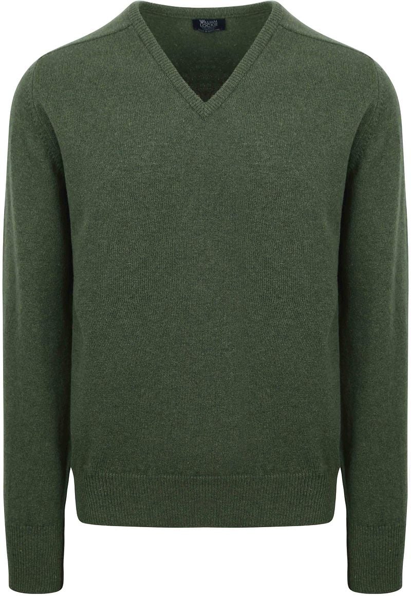 William Lockie V-Auschnitt Pullover Lammwolle Grün - Größe L günstig online kaufen