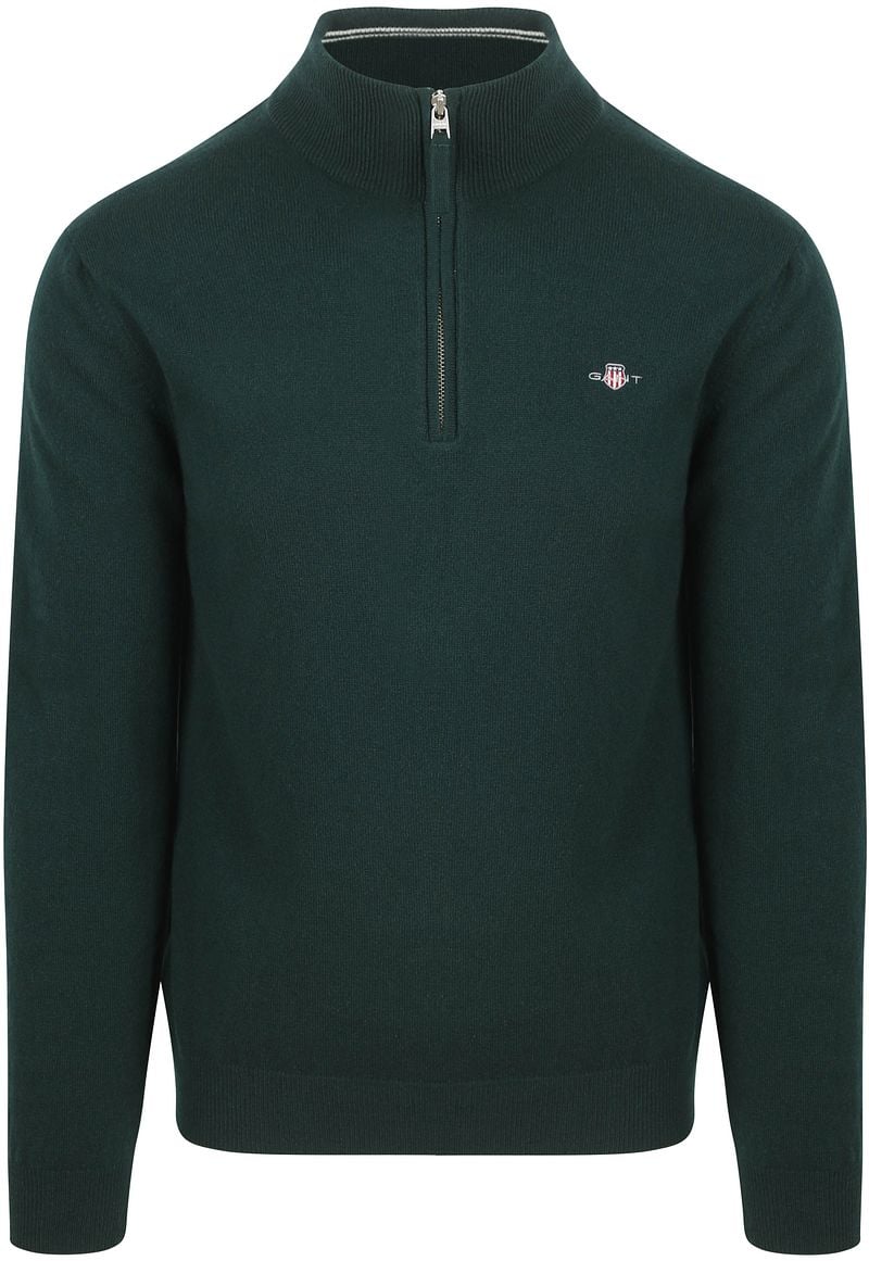 Gant Halfzip-Wollpullover mit Logo Grün - Größe L günstig online kaufen