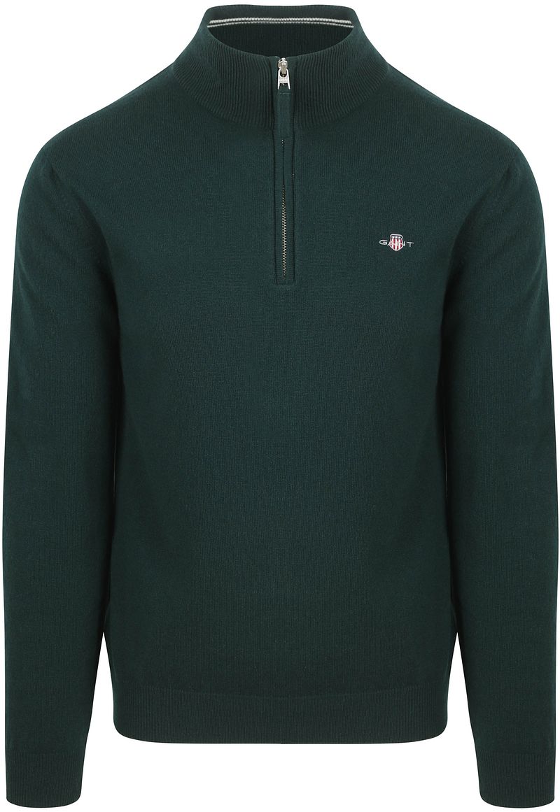 Gant Halfzip-Wollpullover mit Logo Grün - Größe M günstig online kaufen