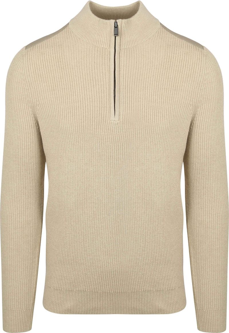 Suitable Half Zip Trui Patch Ecru