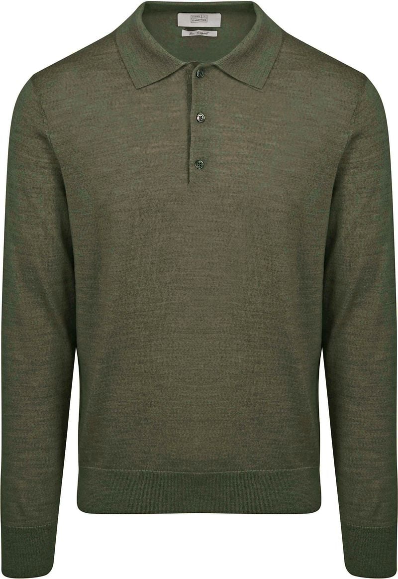 KING Essentials The Robert Long Sleeve Poloshirt Merino Army Groen