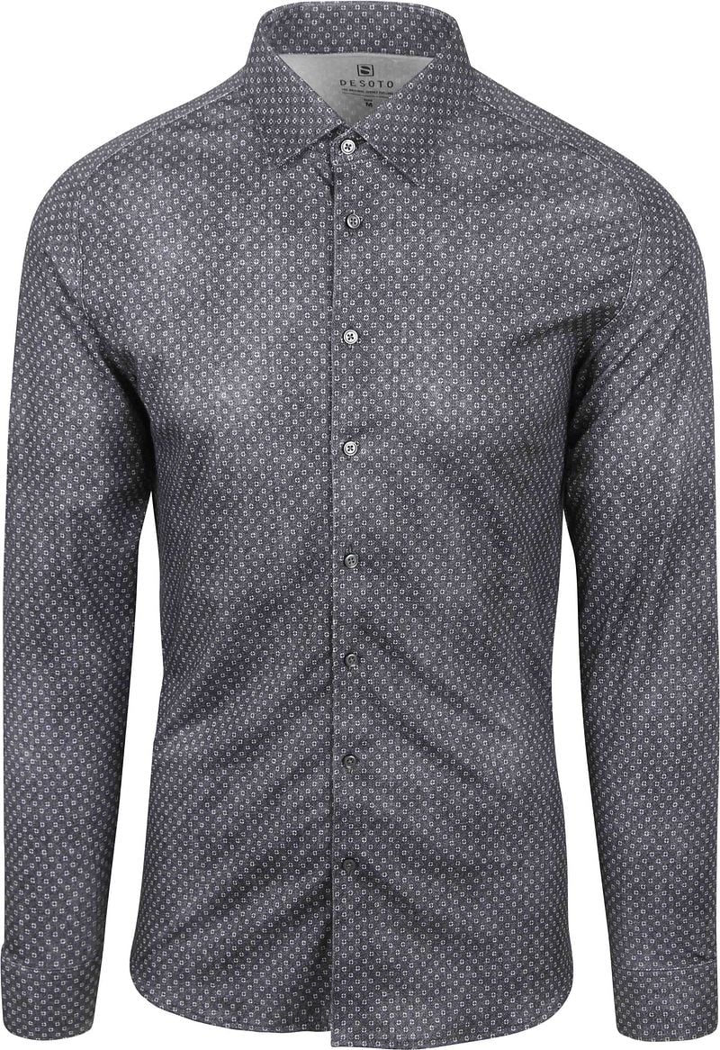 Desoto Overhemd Print Denim Donkerblauw