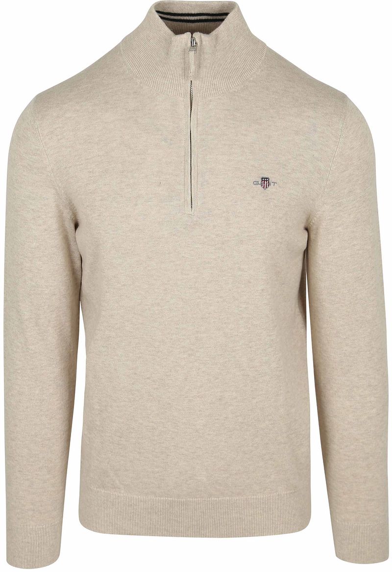 Gant Half Zip Trui Lichtbeige