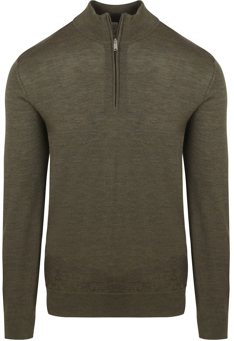 Profuomo Half Zip Pullover Merinowolle Olivgrün - Größe XXL günstig online kaufen