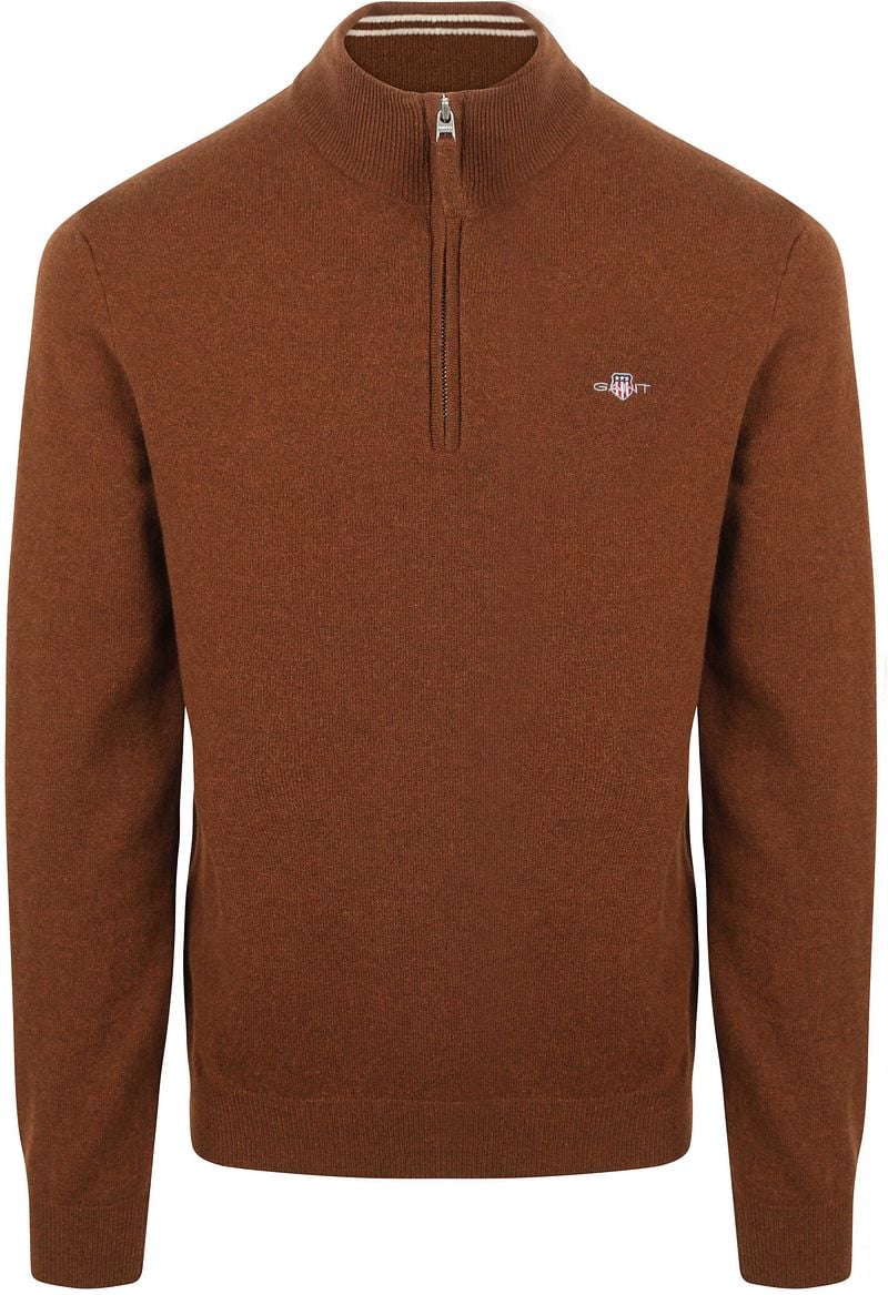 Gant Halfzip-Wollpullover mit Logo Braun - Größe M günstig online kaufen