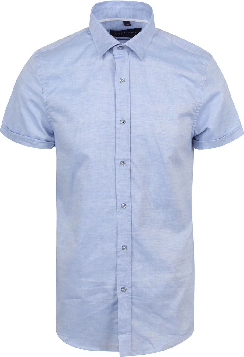 Suitable Short Sleeve Hemd Leinen Hellblau - Größe L günstig online kaufen