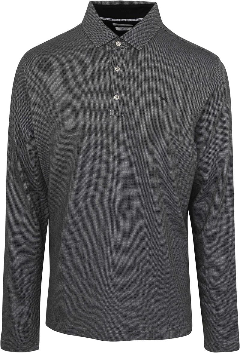 BRAX Longsleeve Polo Melange Zwart