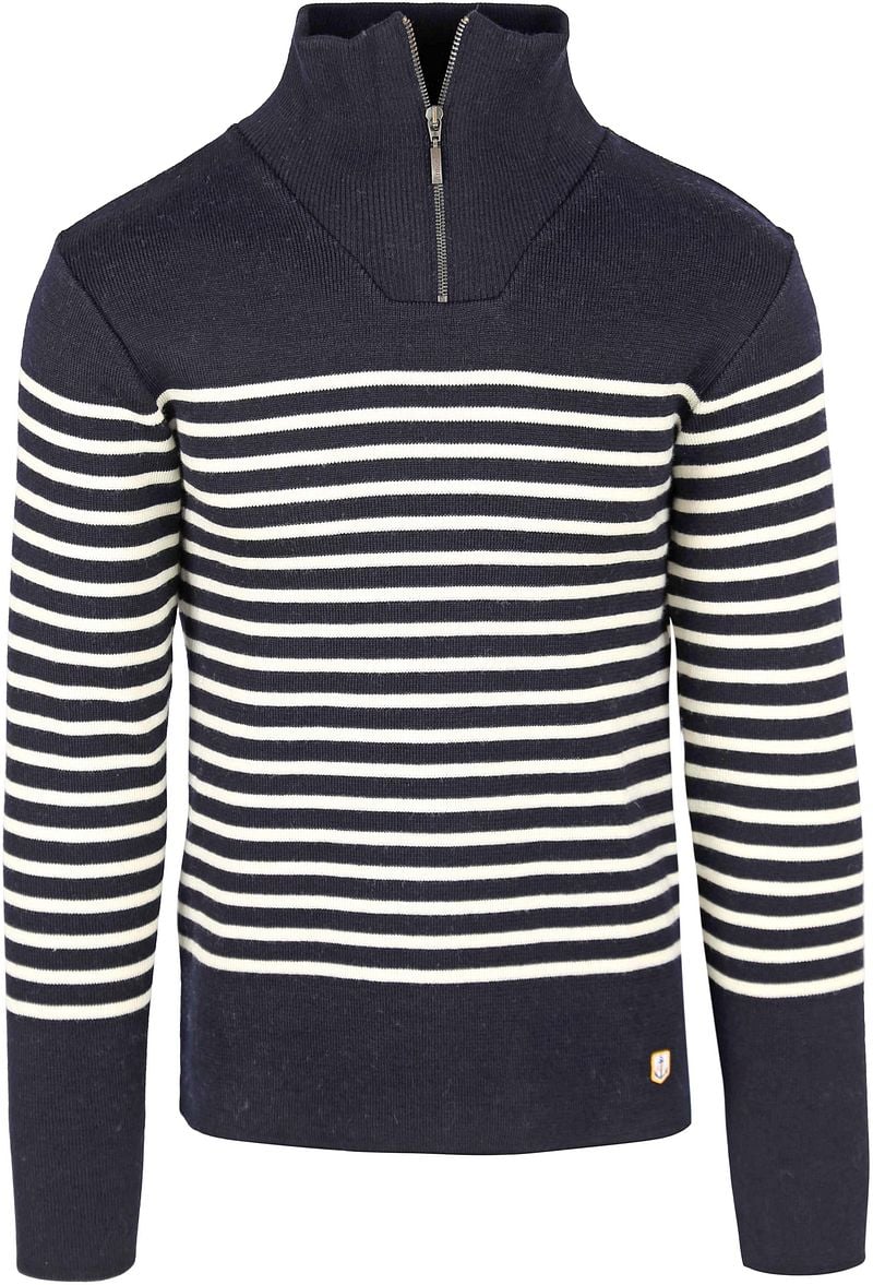 Armor-lux Camionneur Half Zip Trui Wol Strepen Navy