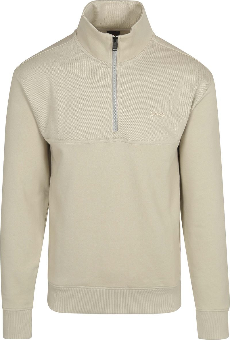 Boss Courduroy Half Zip Trui Ecru