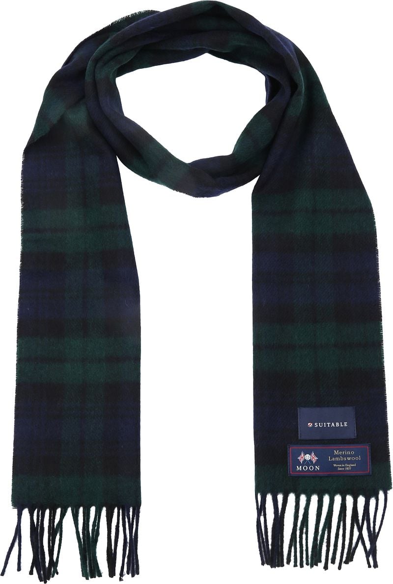 Suitable Sjaal Ruit Merino Wol Navy Groen