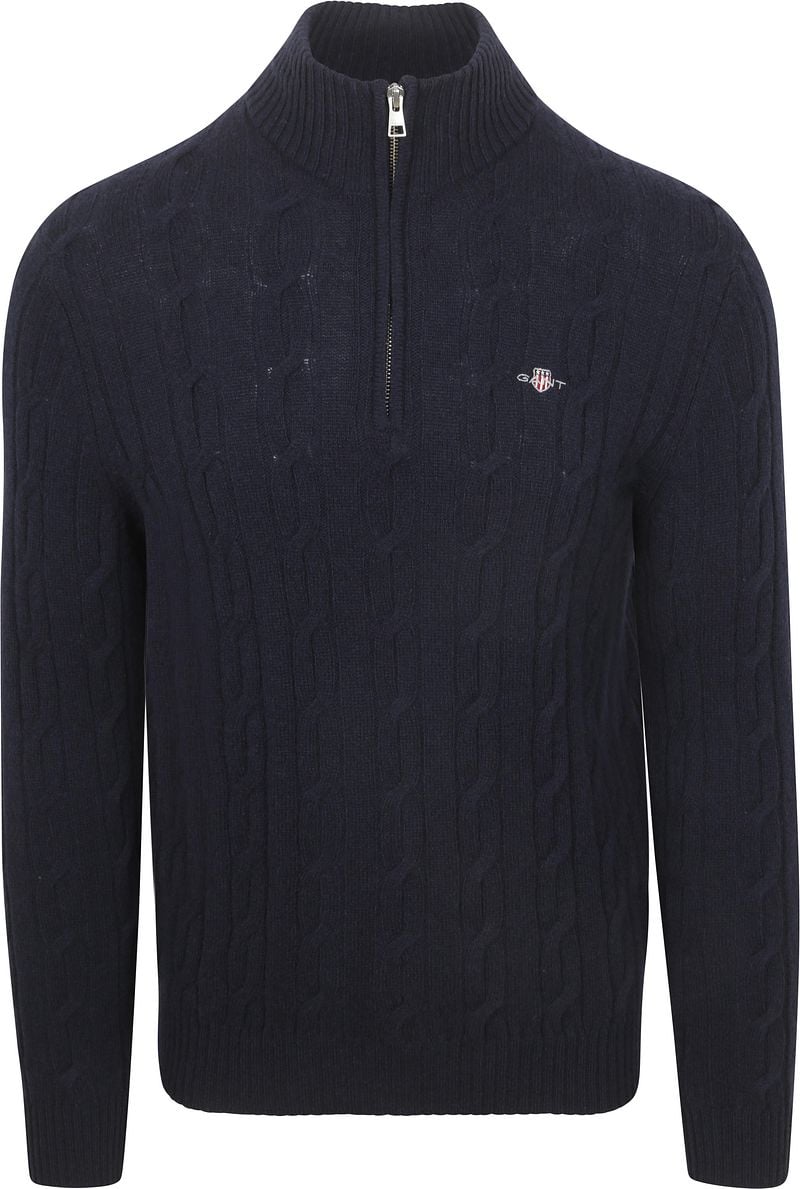 Gant Halfzip Lammwollpullover Cable Blau - Größe L günstig online kaufen