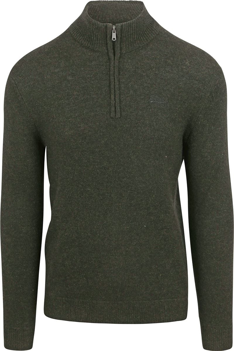 Superdry Sweater Essential Half Zip Wolmix Pullover Donkergroen