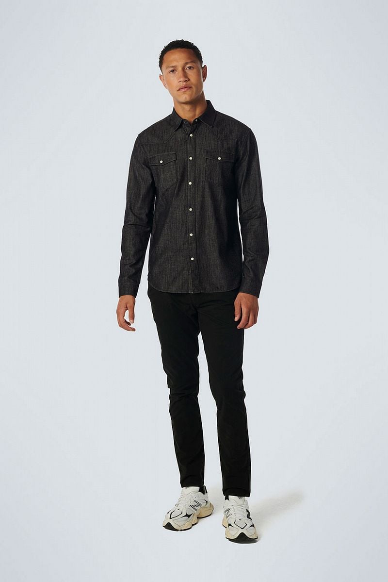 No Excess Denim Hemd Twill Anthrazit - Größe M günstig online kaufen