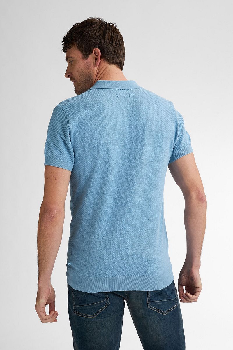 Petrol Knitted Polo Lichtblauw