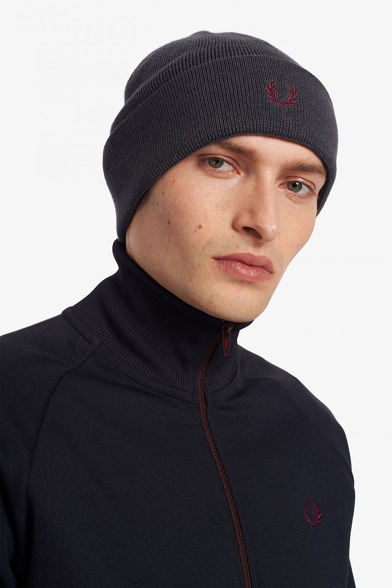 Fred Perry Beanie Merino Wolle Grau - günstig online kaufen