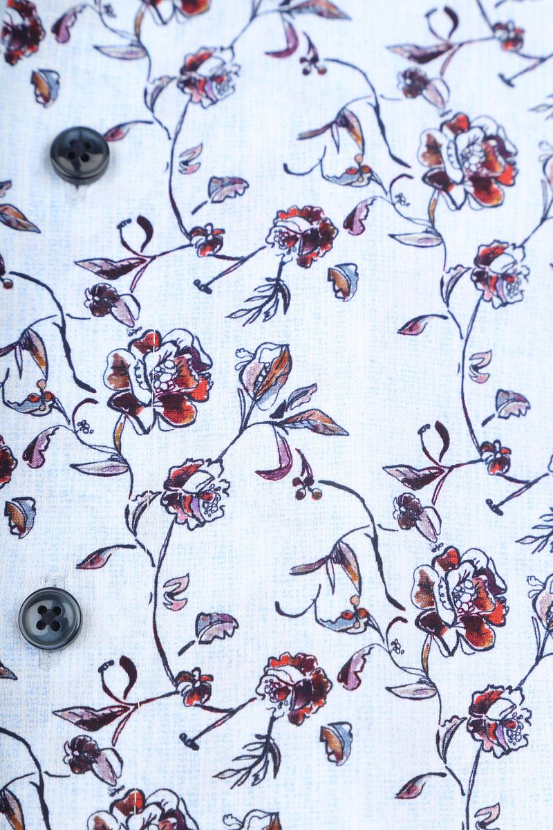 Olymp Luxor Overhemd Print Bloemen Lichtblauw